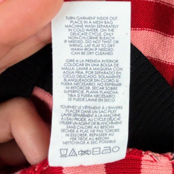 Cabi Picnic Cardigan Button Front Knit Cotton Red Pink Blue Striped Long Slv XS - Picture 14 of 14